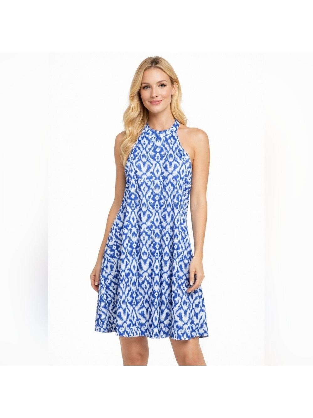 TRÏBE FASHION Blue & White Halter Midi Dress Size XXL 14
